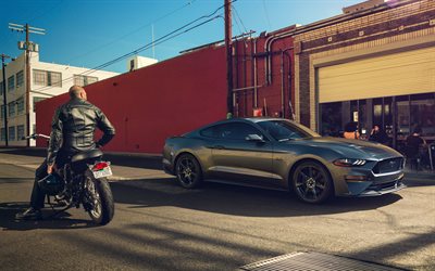 Ford Mustang, 2018, 4k, gris Mustang, Ford, coupé deportivo, el deporte estadounidense de automóviles