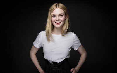 Elle Fanning, American actress, portrait, smile, beautiful blonde, american young stars