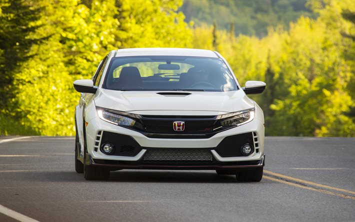 Honda Civic Type R, 2018, 4k, blanco Cívica, los coches Japoneses, nuevo Civic, vista de frente, Honda