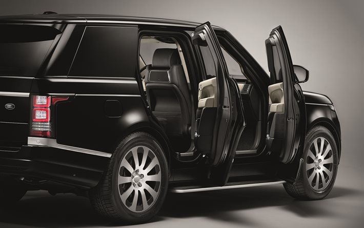 Land Rover, Range Rover Vogue, 2017, luxury SUV, black Vogue, interior, British cars