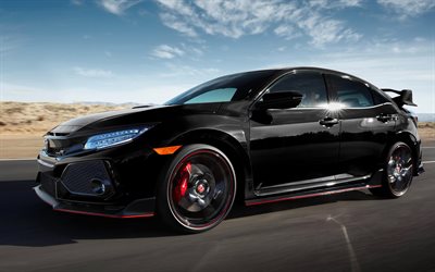 Honda Civic Type R, 4k, road, 2017 cars, black Civic, Honda