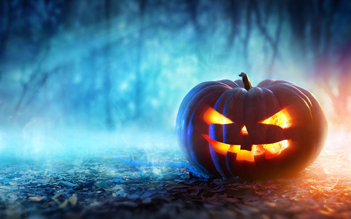 Halloween, 4k, pumpkin, darkness, night, Happy Halloween