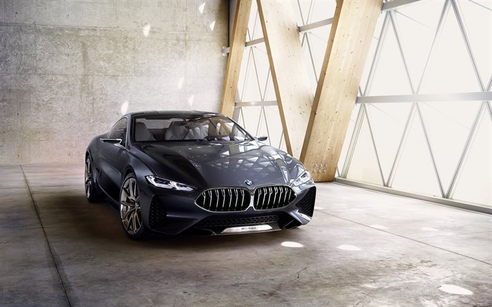 bmw 8-series concept, 2017, näkymä edestä, urheilucoupe, uusi bmw 8, saksalaiset autot