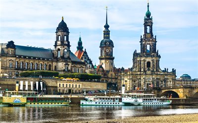 Dresden, Augustus Köprüsü, Elbe, Dresden uluslararası, motorlu gemiler, Almanya