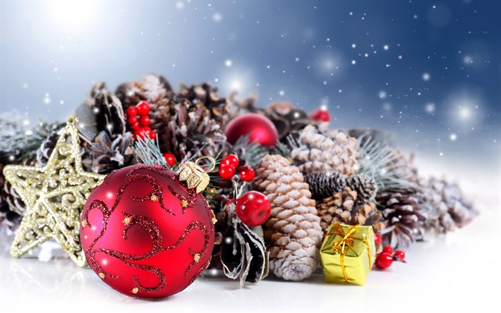 Foto Di Natale Per Desktop.Download Wallpapers Christmas Balls Stars Cones New Year Christmas Decorations For Desktop Free Pictures For Desktop Free