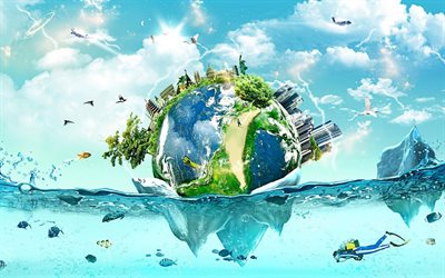 Earth, water, creative, underwater, city