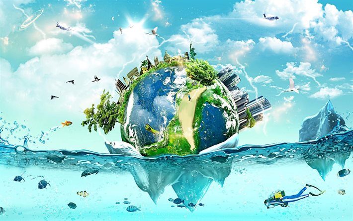 地球, 水, 創造, 水中, 都市