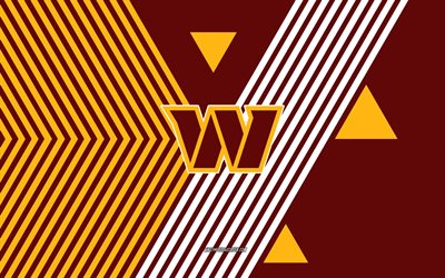 washington commandersin logo, 4k, amerikkalainen jalkapallojoukkue, burgundin keltaiset viivat tausta, washingtonin komentajat, nfl, usa, viivapiirros, washingtonin komentajien tunnus, amerikkalainen jalkapallo