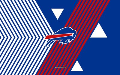 logo buffalo bills, 4k, équipe de football américain, fond de lignes blanches bleues, billets de buffalo, nfl, etats unis, dessin au trait, emblème des buffalo bills, football américain
