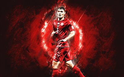 Andreas Christensen, Denmark national football team, Qatar 2022, danish football player, defender, red stone background, Denmark, football