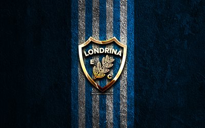 goldenes logo von londrina fc, 4k, hintergrund aus blauem stein, brasilianische serie b, brasilianischer fußballverein, londrina fc logo, fußball, londrina fc emblem, london fc, fc london