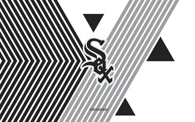 logotipo de los medias blancas de chicago, 4k, equipo de beisbol americano, fondo de líneas blancas negras, medias blancas de chicago, mlb, eeuu, arte lineal, emblema de los medias blancas de chicago, béisbol