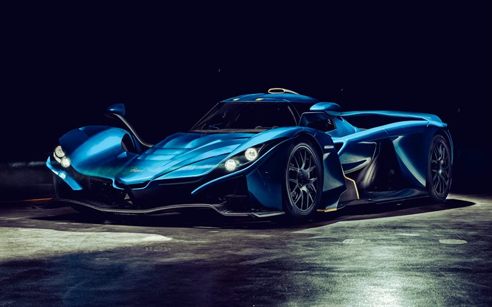 praga bohema prototyp, 4k, dunkelheit, 2022 autos, hyperautos, blau praga bohema, supersportwagen, hdr