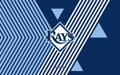logo dei tampa bay rays, 4k, squadra di baseball americana, sfondo di linee blu, tampa bay raggi, mlb, stati uniti d'america, linea artistica, emblema dei tampa bay rays, baseball