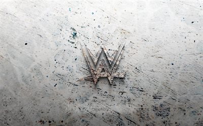 logotipo de piedra de la wwe, 4k, fondo de piedra, logotipo 3d de la wwe, entretenimiento mundial de lucha libre, creativo, logotipo de la wwe, arte grunge, wwe