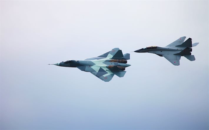 T-50 PAK FA, el MiG-29M2, combatientes del ejército ruso, aviones de combate, FGFA, Fulcrum-E