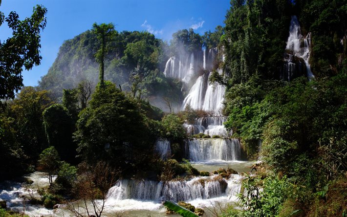 Thi Lo Su Waterfall, cliffs, jungle, summer, Thailand
