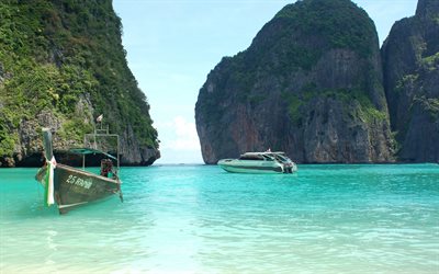 boats, rocks, Phuket, Thailand, islands, sea, summer