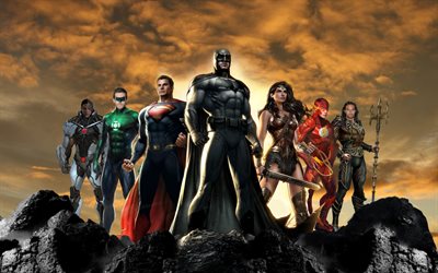 Justice League, Superman, Batman, Wonder woman, Cyborg, Flash, lanterna Verde, Aquaman