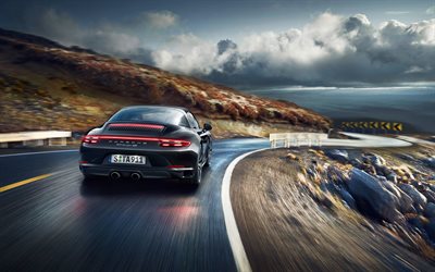 Porsche 911, Targa 4S, 2016, la noche, la carretera, la velocidad, el coupé deportivo