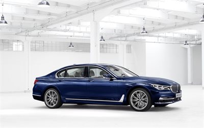 luxus-autos, седан, 2017, bmw 7-serie, m760li, xdrive, limousinen, die nächsten 100 jahre, blau bmw
