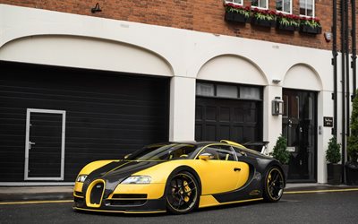 bugatti veyron, carro esportivo, amarelo e preto veyron, bugatti