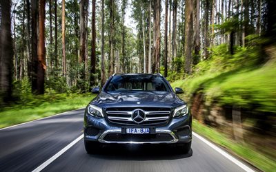 mouvement, de liaisons, de 2016, Mercedes-Benz GLC-classe, X253, forêt, bleu Mercedes