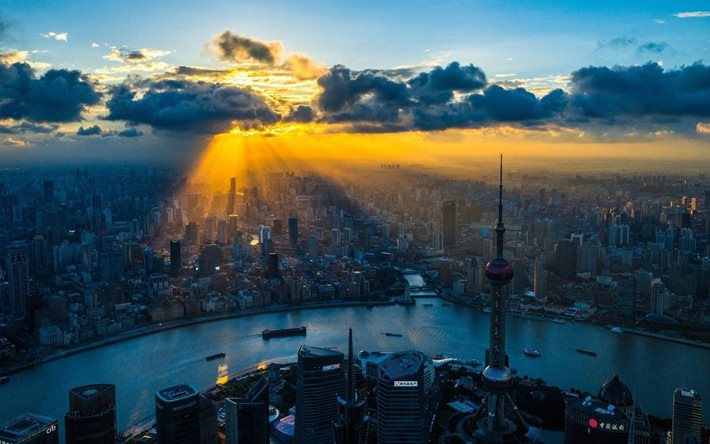 hochhäuser, moderne gebäude, metropole, shanghai, china