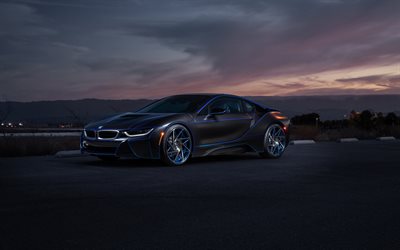 night, coupe, 2016, BMW i8, supercars, tuning, Aristo Collection, parking, BMW, black i8