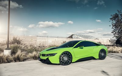 BMW i8, Avant-Garde, tuning, vert BMW, véhicules électriques, voitures de sport, 2016, BMW
