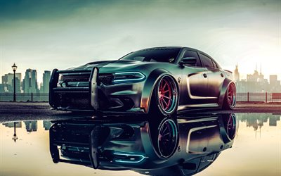 4k, Dodge Charger Hellcat, lowrider, 2023 cars, tuning, supercars, HDR, 2023 Dodge Charger Hellcat, american cars, Dodge