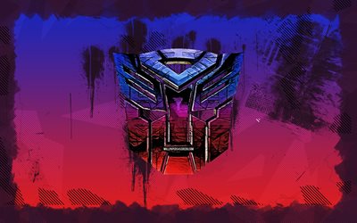 Transformers grunge logo, 4K, colorful grunge background, Transformers abstract logo, movie logo, creative, Transformers logo, grunge art, Transformers