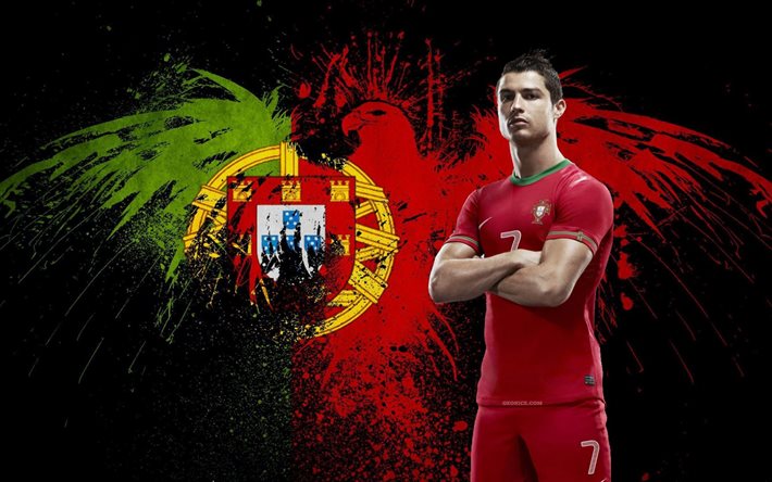 Cristiano Ronaldo, fan art, Euro 2016, football stars, logo, Portugal national football team, footballer