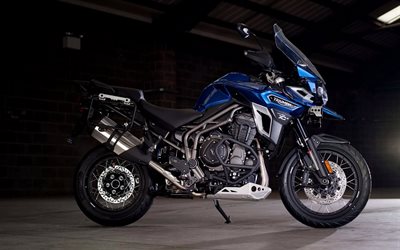 garage, 2016, Triumph Tiger XC Line, moto sportive, blue Trionfo