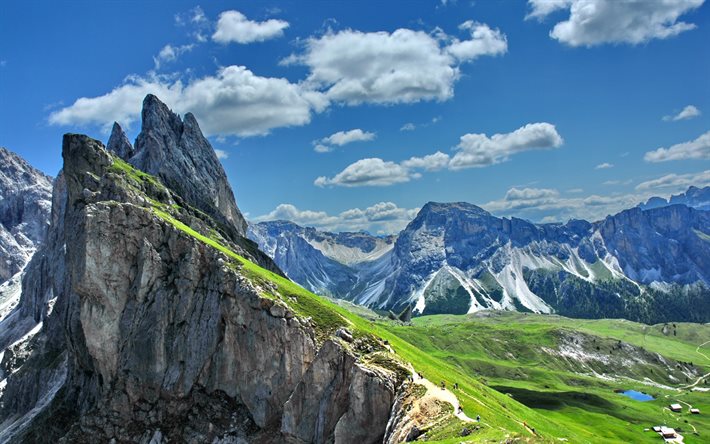 gardena, 산, 여름, alps, 이탈리아