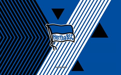 hertha bsc  logo, 4k, saksan jalkapallojoukkue, sininen valkoinen viivat tausta, hertha bsc, bundesliga 2, saksa, linjataide, hertha bsc  tunnus, jalkapallo, hertha berliini, hertha fc