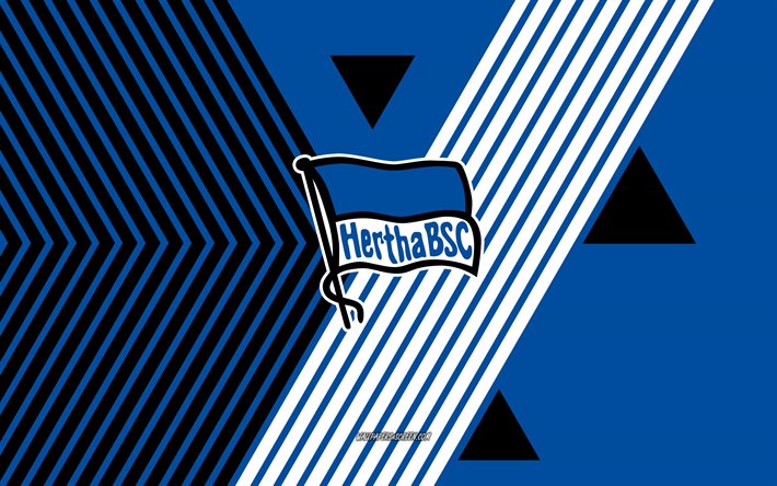 hertha bsc  logotyp, 4k, tyska fotbollslag, blå vit linjer bakgrund, hertha bsc, bundesliga 2, tyskland, linjekonst, hertha bsc emblem, fotboll, hertha berlin, hertha fc