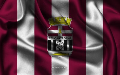 4k, fcカルタヘナ悲しいロゴ, ブルゴーニュの白いシルク生地, スペインのフットボールチーム, fcカルタヘナ悲しいエンブレム, fcカルタヘナ悲しい, レーシングサンタンダー, スペイン, フットボール, fcカルタヘナ悲しい旗