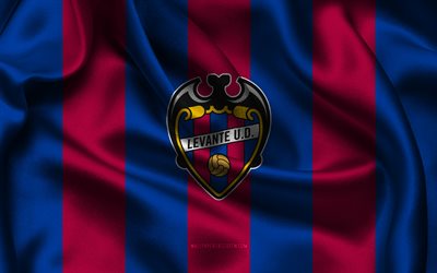 4k, Levante UD logo, blue burgundy silk fabric, Spanish football team, Levante UD emblem, Segunda Division, Levante UD, Spain, football, Levante UD flag, Levante FC