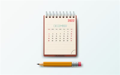 calendário de dezembro de 2022, 4k, folha de caderno, conceitos de 2022, fundo de papelaria, calendários de 2022, dezembro, arte criativa