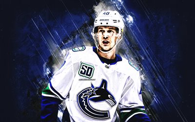 Elias Pettersson, Vancouver Canucks, portrait, blue stone background, Swedish hockey player, NHL, USA, hockey