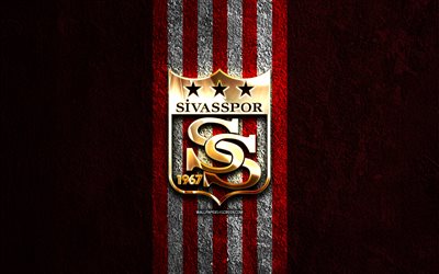 Sivasspor golden logo, 4k, red stone background, Super Lig, turkish football club, Sivasspor logo, soccer, Sivasspor emblem, Sivasspor, football, Sivasspor FC