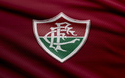 logotipo de tecido fc fcc, 4k, fundo de tecido roxo, serie brasileira a, bokeh, futebol, logotipo fc de fluminense, fluminene fc emblem, fluminense, clube de futebol brasileiro, fluminense fc