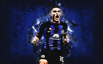 Lautaro Martinez, Inter Milan, Argentina football player, Internazionale, blue stone background, Serie A, Italy, football