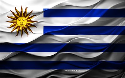 4k, drapeau de l'uruguay, pays d'amérique du sud, drapeau 3d uruguay, amérique du sud, drapeau uruguay, texture 3d, jour de l'uruguay, symboles nationaux, art 3d, uruguay