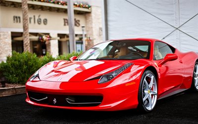 supercars, la calle, el Ferrari 458 Italia, un Ferrari rojo