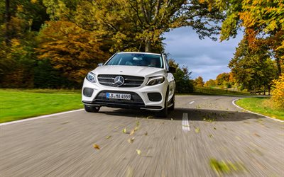crossovers, 2016, Mercedes GLE-class, AMG, v166, road, speed, in motion, white Mercedes