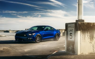La Ford Mustang, la ADV1 Wheels, bleu, tuning, coupé sport, voitures de course