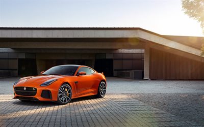 Jaguar F-Type, le SVR Coupé, 2017, orange, voitures de sport, voitures neuves, maison de vacances, garage