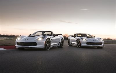 chevrolet corvette, 2018, carbon 65 edition, cabriolet, kilpa-rata, auringonlasku, urheiluautot, chevrolet